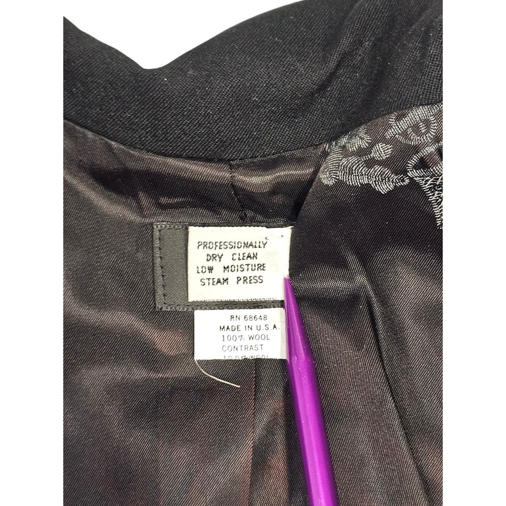 90s Vintage Statement Blazer Houndstooth Cropped Wool Goth‎ Black White Made USA - Picture 6 of 8